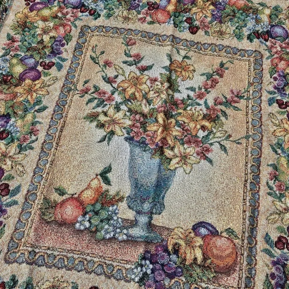 90s boho cottagecore floral fruits colorful tapestry